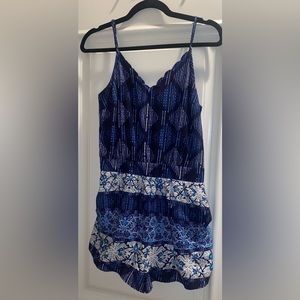 Blue, black & white romper, open back